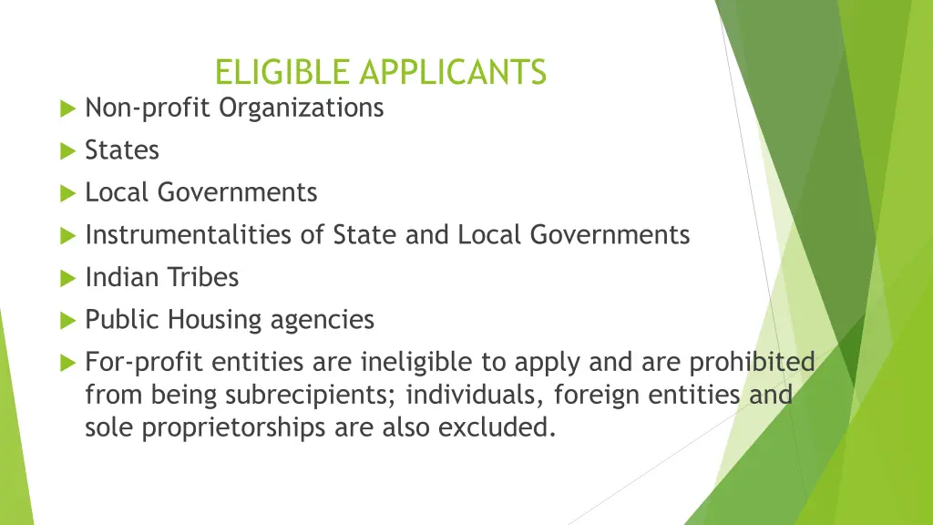 eligible applicants non profit organizations