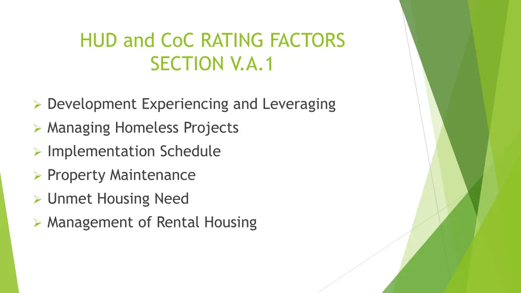hud and coc rating factors section v a 1