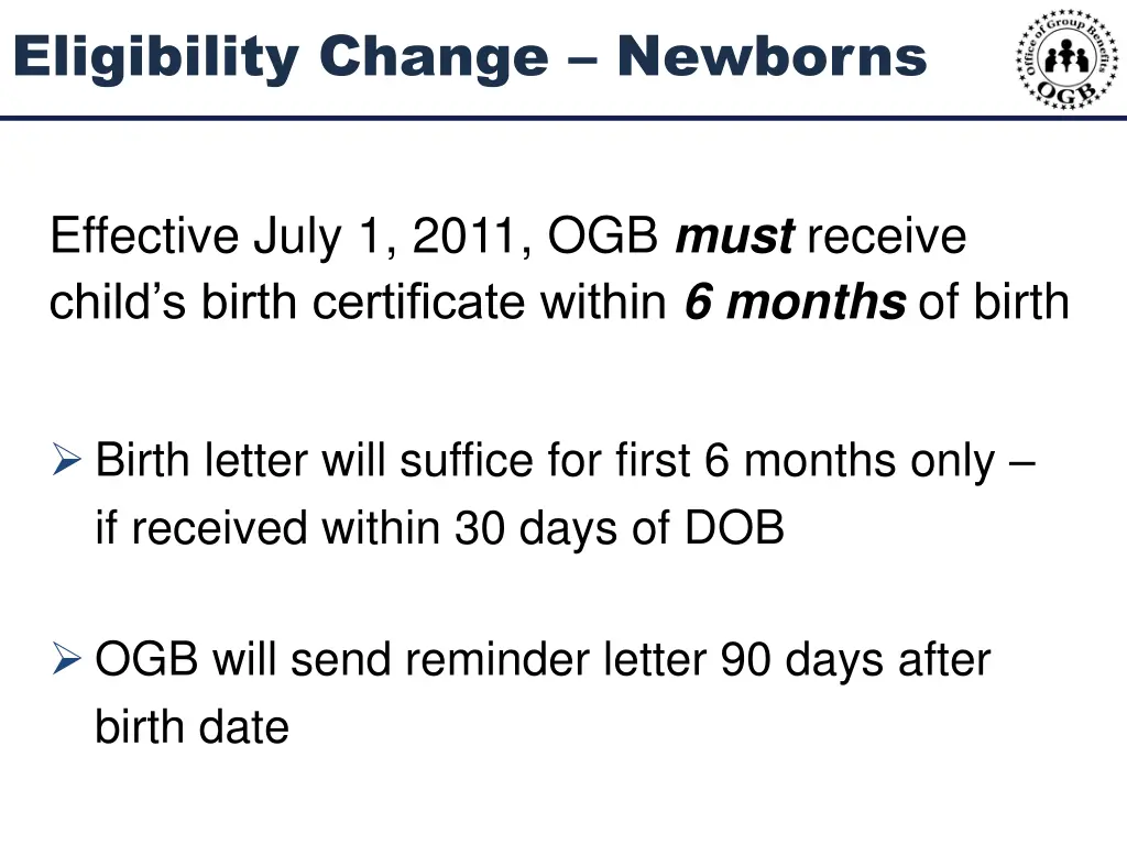 eligibility change newborns