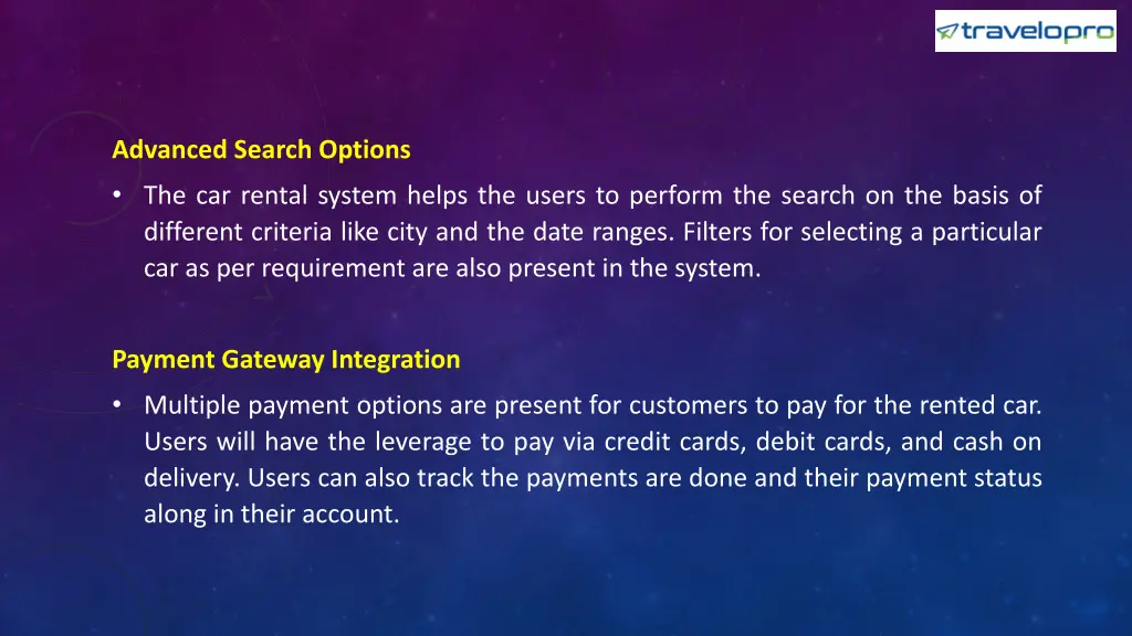 advanced search options the car rental system