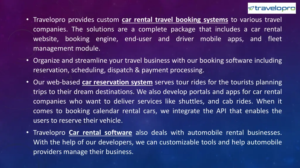 travelopro provides custom car rental travel