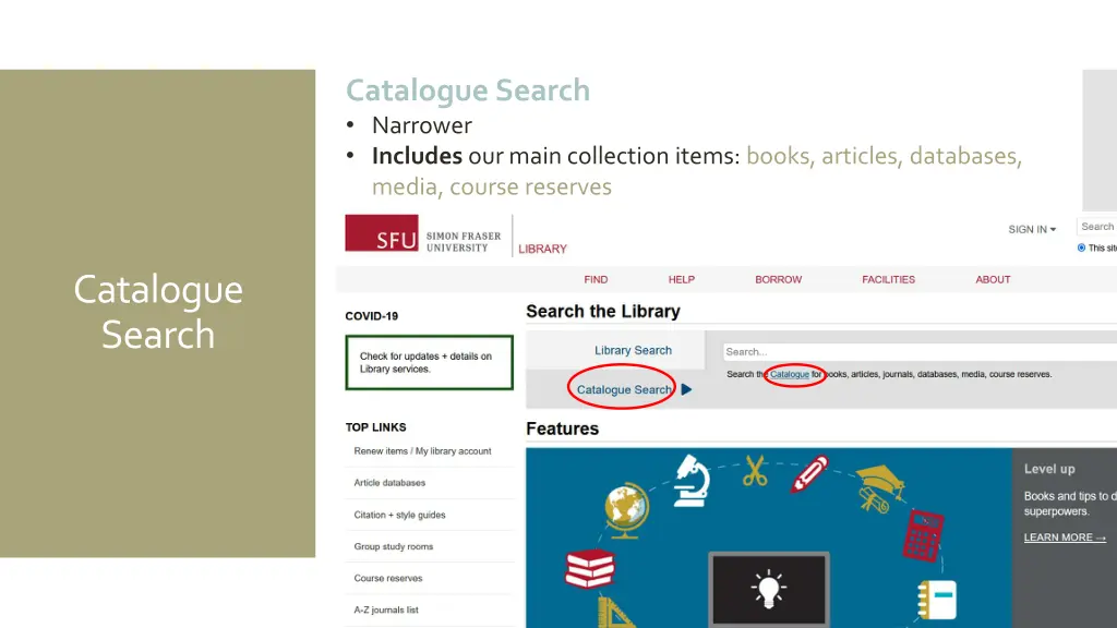 catalogue search narrower includes our main
