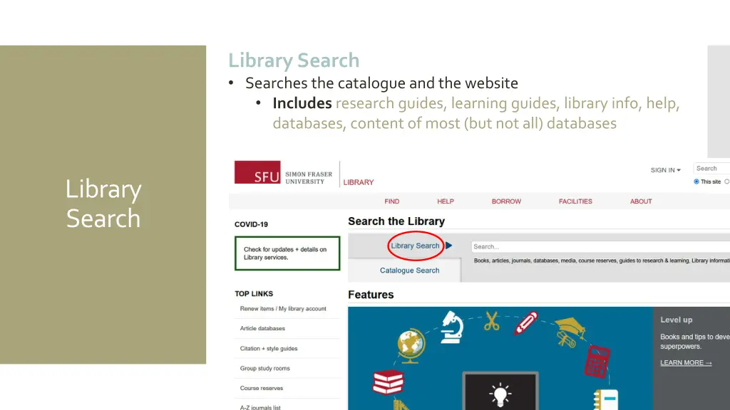 library search searches the catalogue