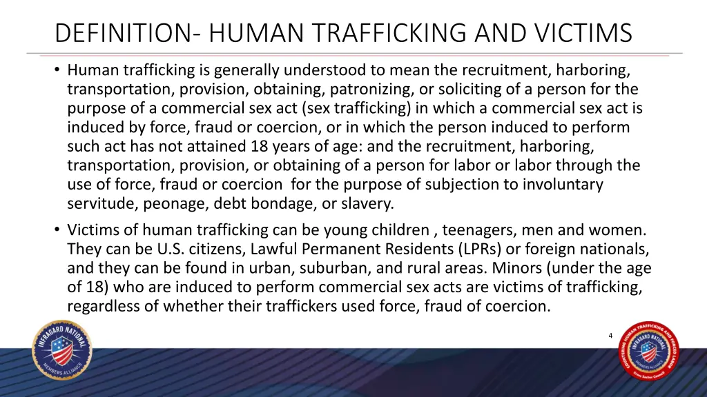 definition human trafficking and victims