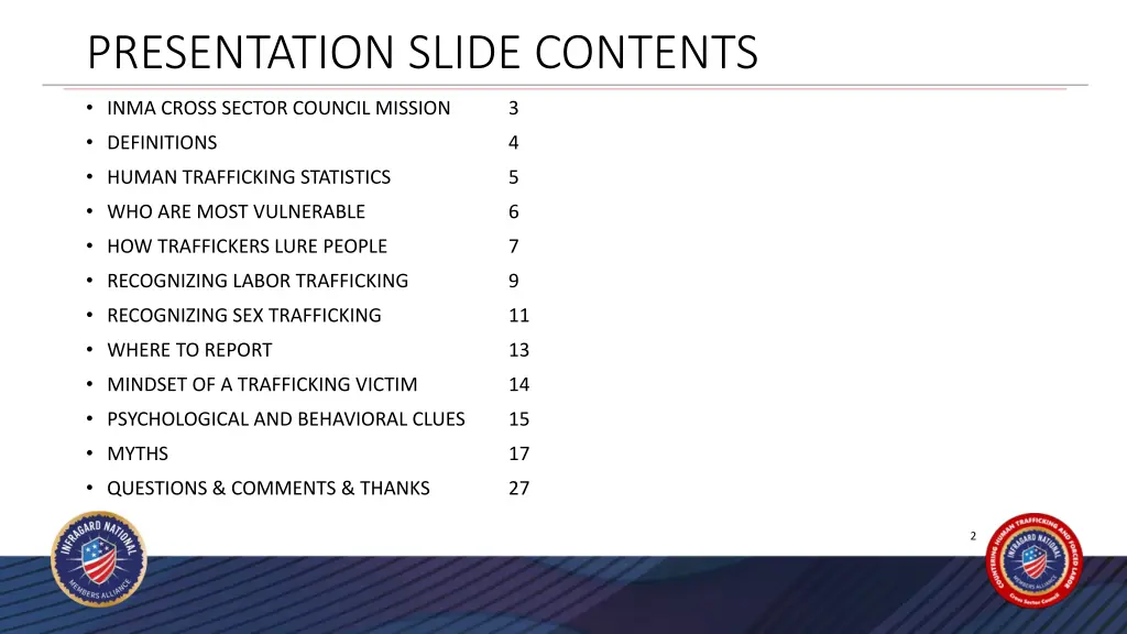 presentation slide contents