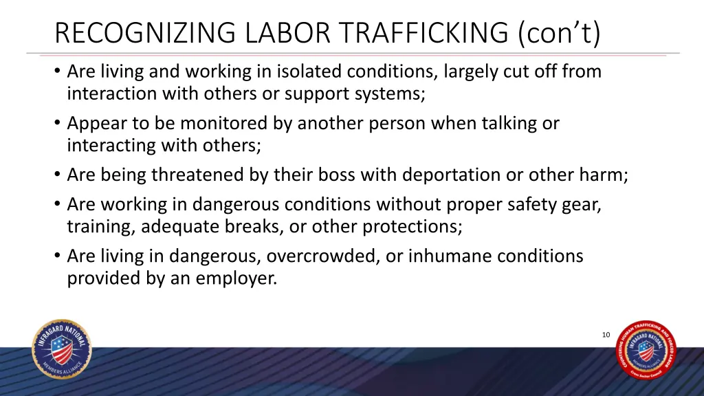 recognizing labor trafficking con t are living