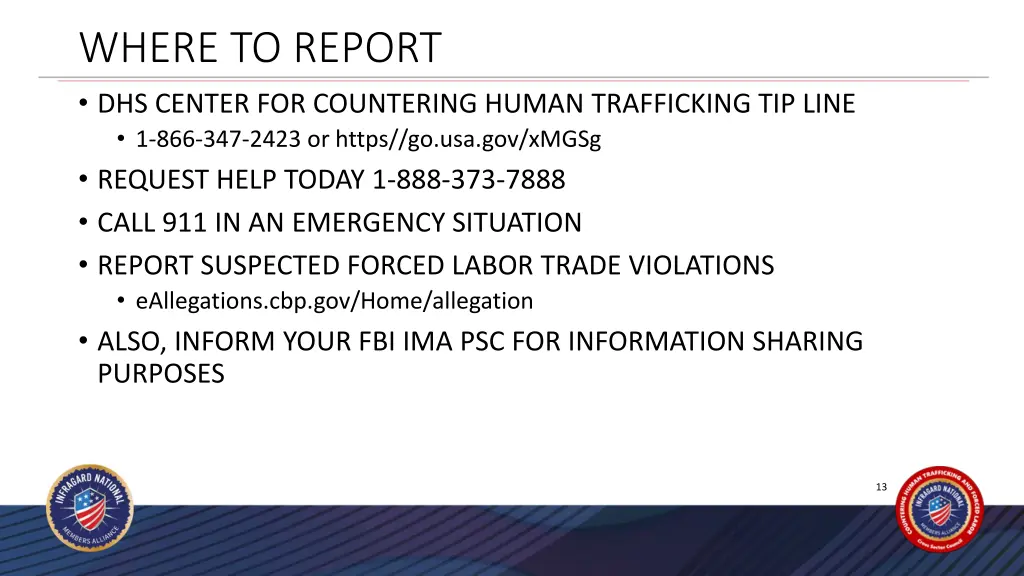 where to report dhs center for countering human