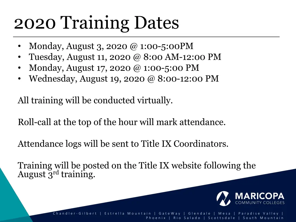 2020 training dates