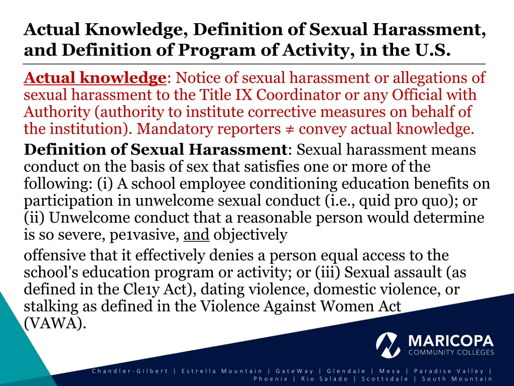 actual knowledge definition of sexual harassment