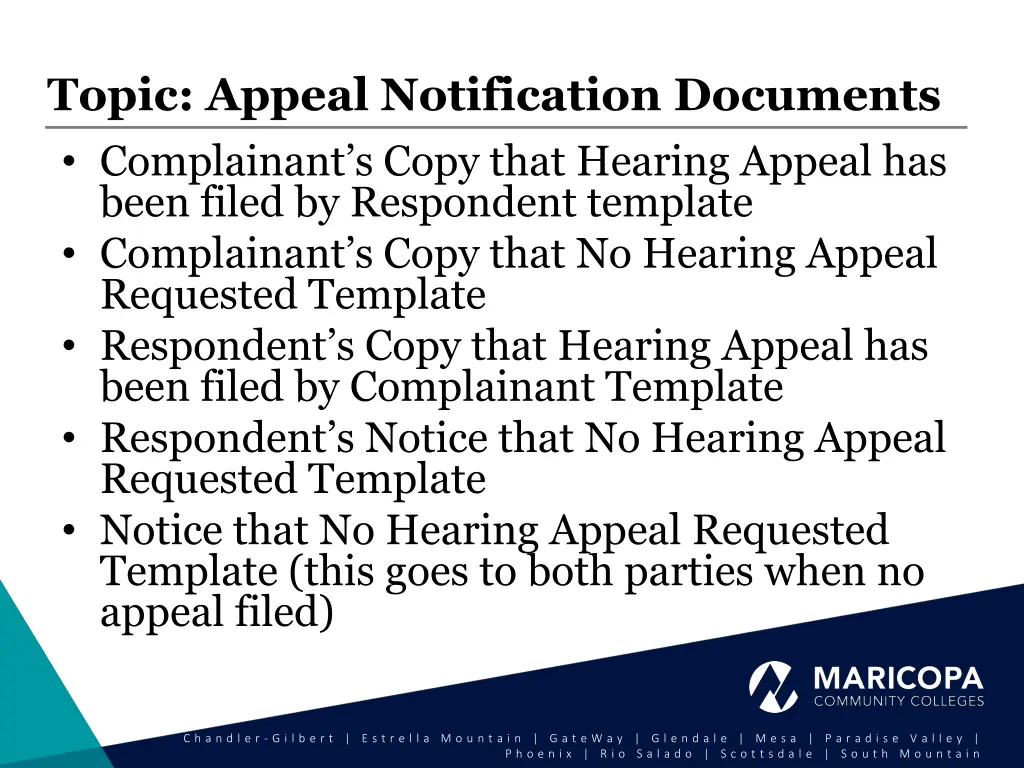 topic appeal notification documents complainant