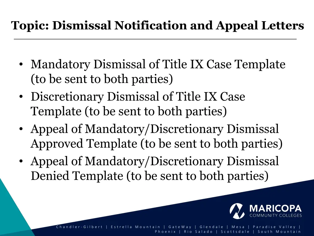 topic dismissal notification and appeal letters