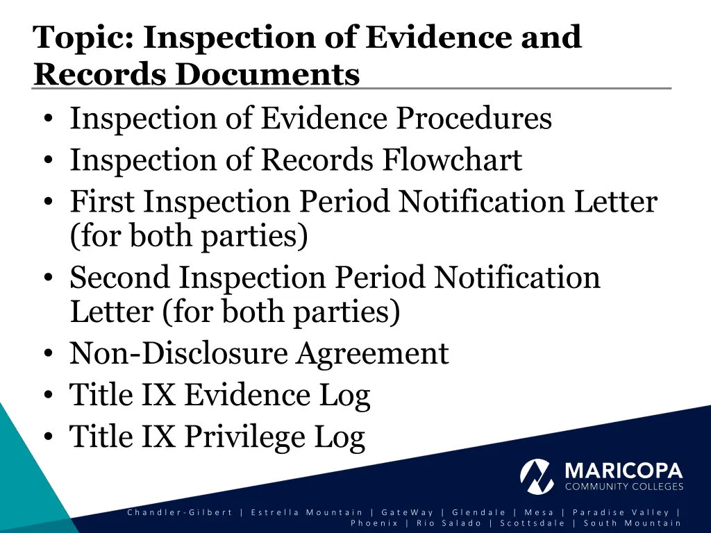 topic inspection of evidence and records