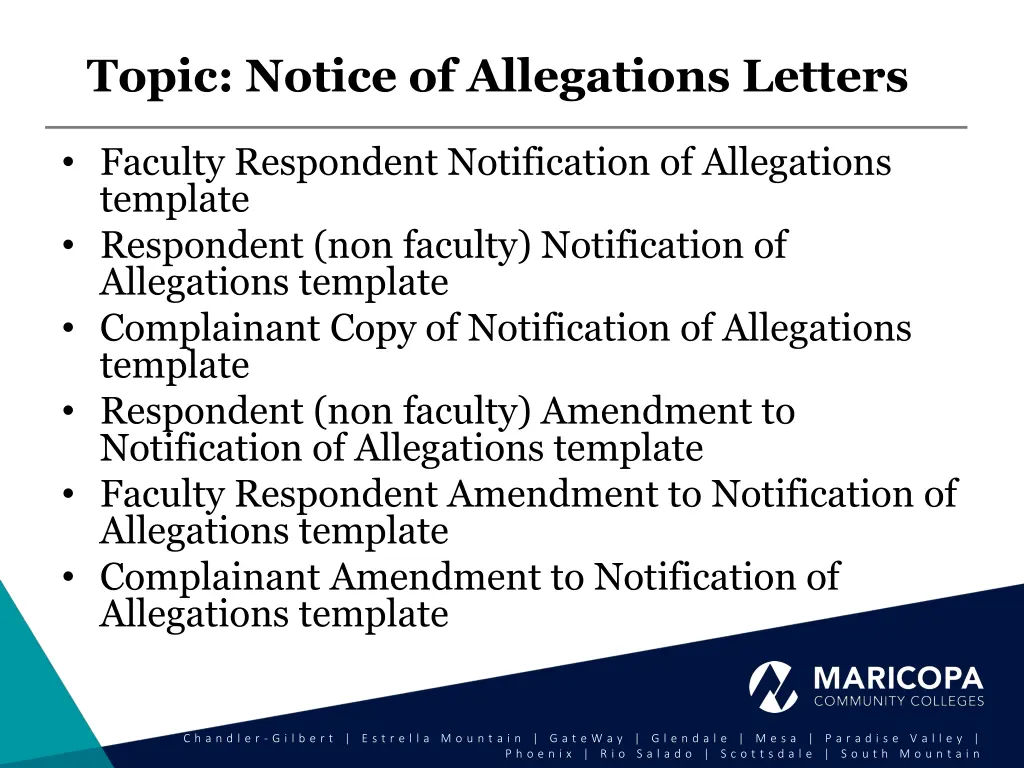 topic notice of allegations letters