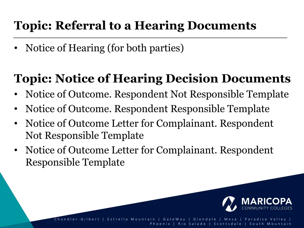 topic referral to a hearing documents