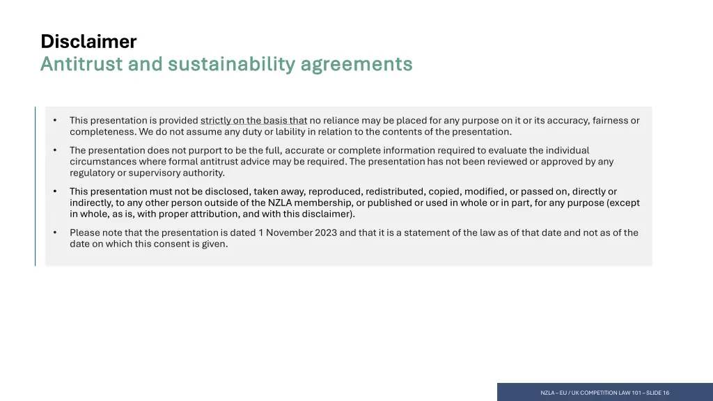 disclaimer antitrust and sustainability