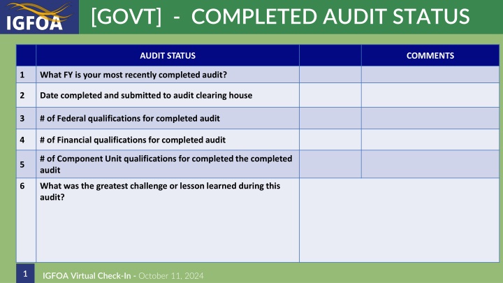 govt completed audit status