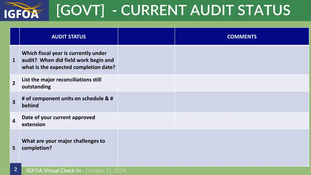 govt current audit status