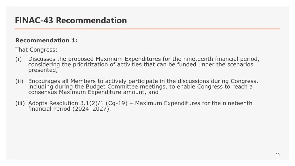 finac 43 recommendation