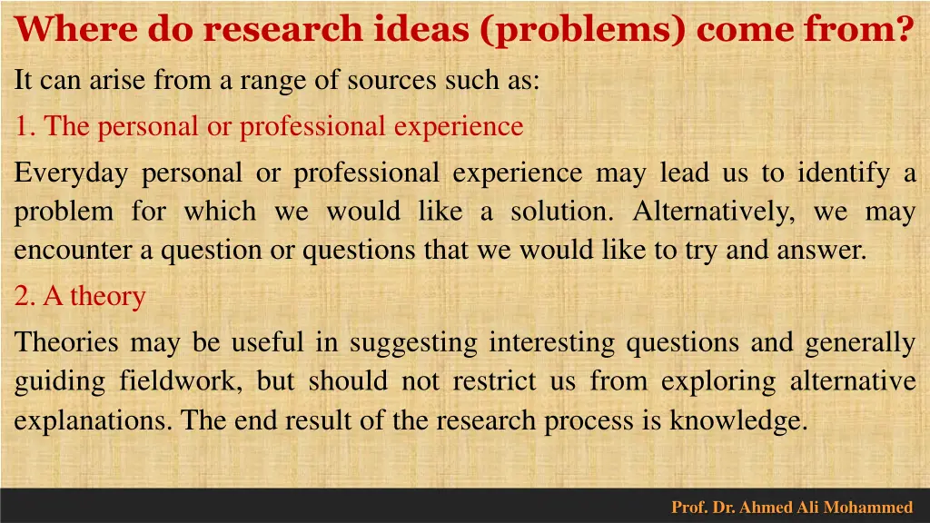 where do research ideas problems come from