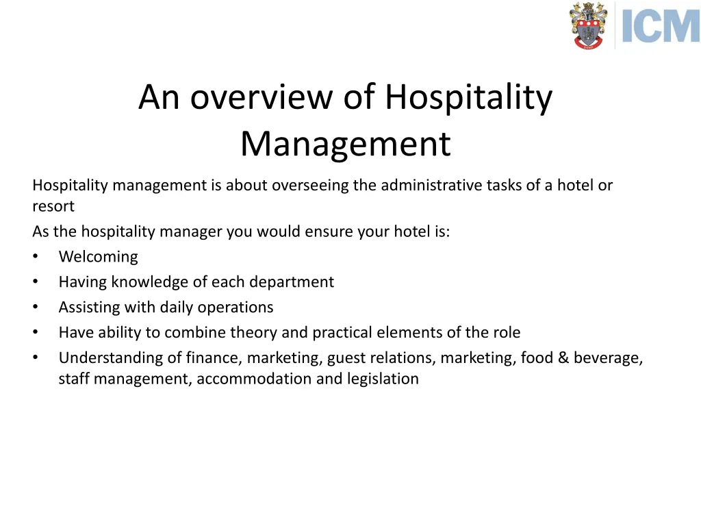 an overview of hospitality management