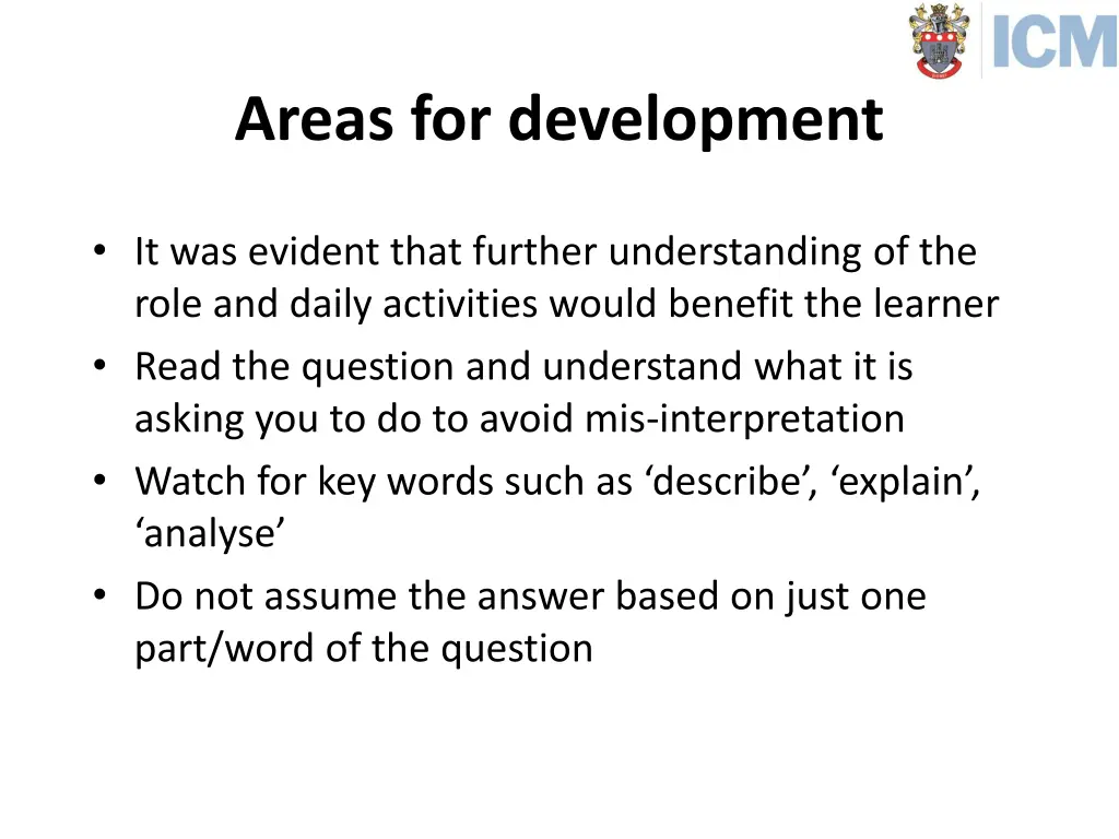 areas for development