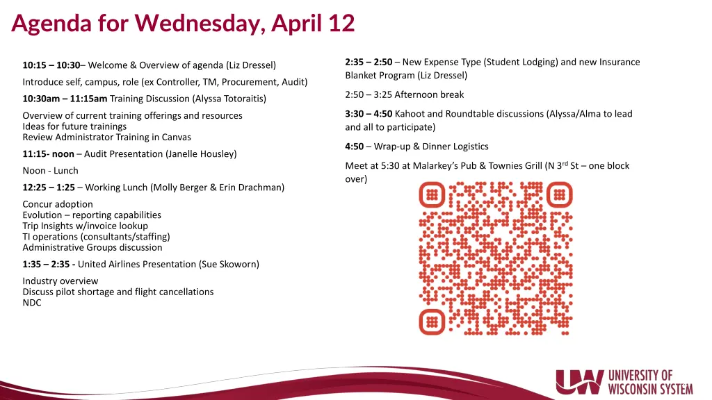 agenda for wednesday april 12