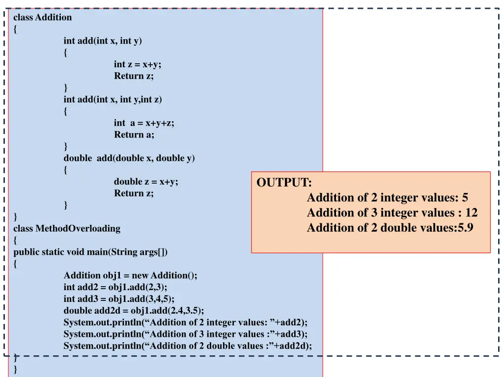 class addition class methodoverloading public
