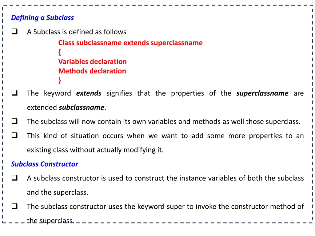 defining a subclass