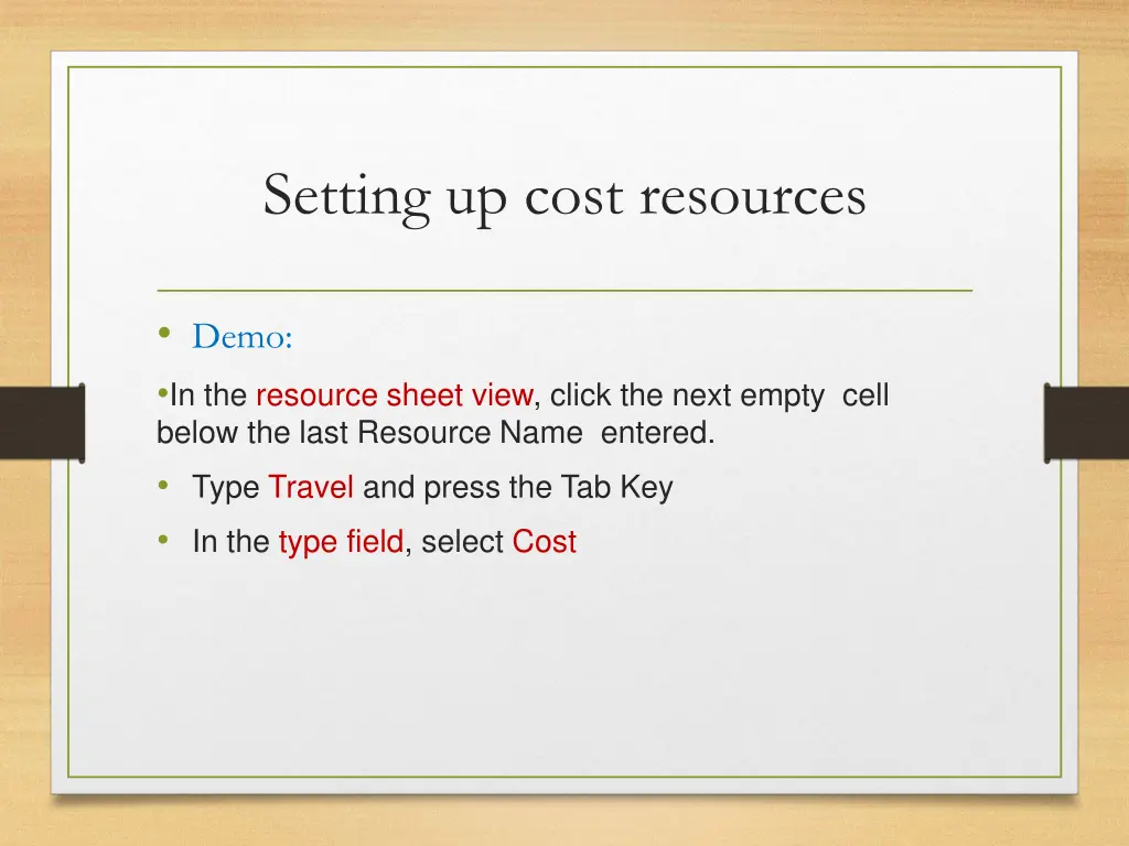setting up cost resources