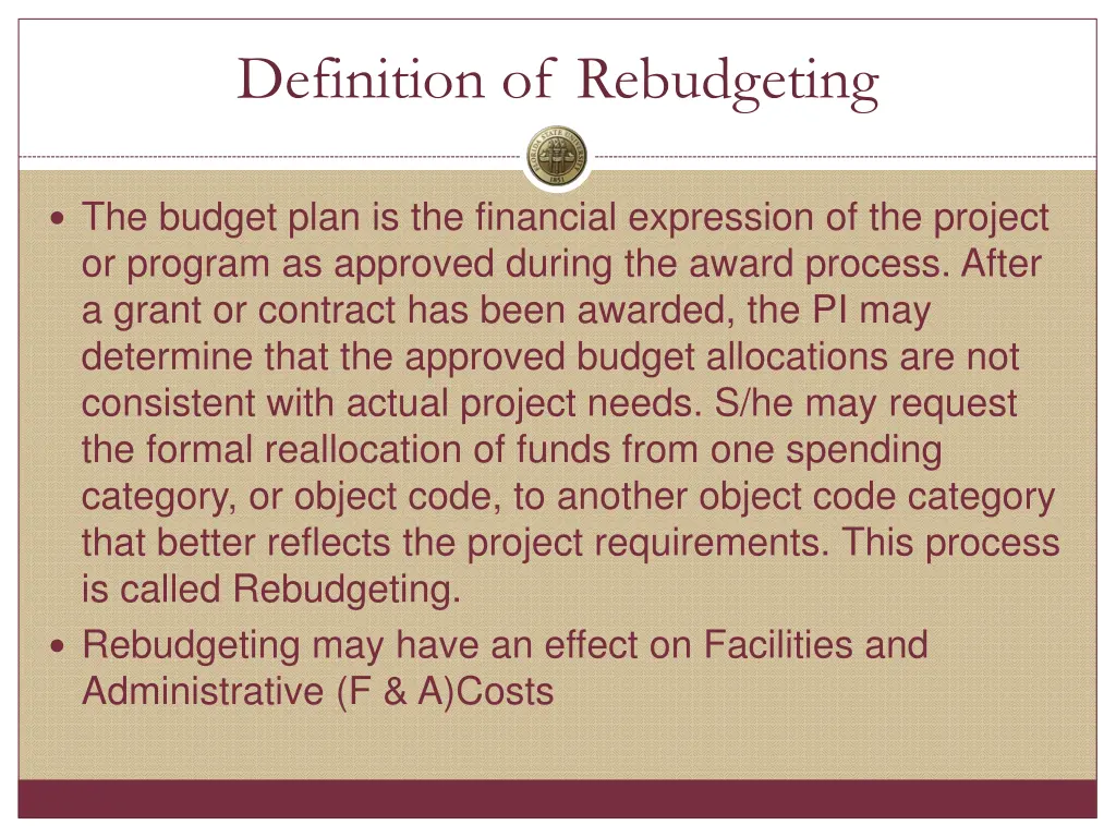 definition of rebudgeting