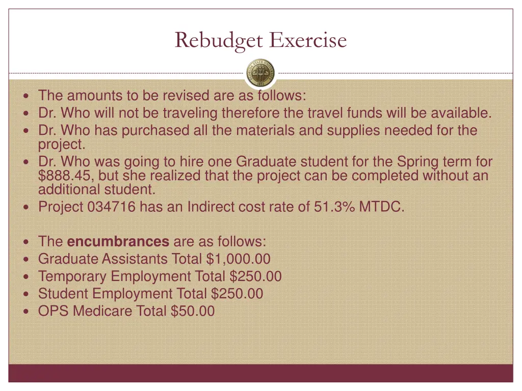 rebudget exercise 1