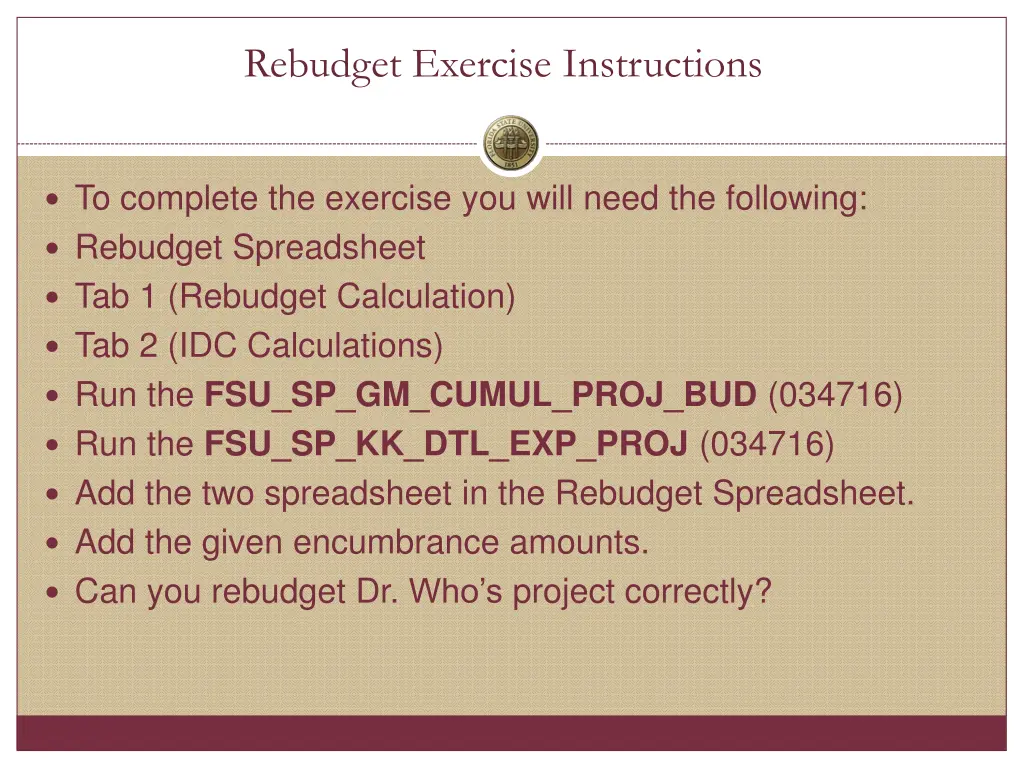 rebudget exercise instructions