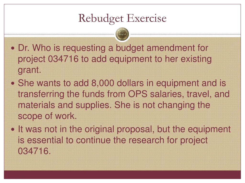 rebudget exercise