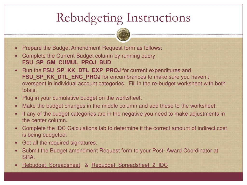 rebudgeting instructions