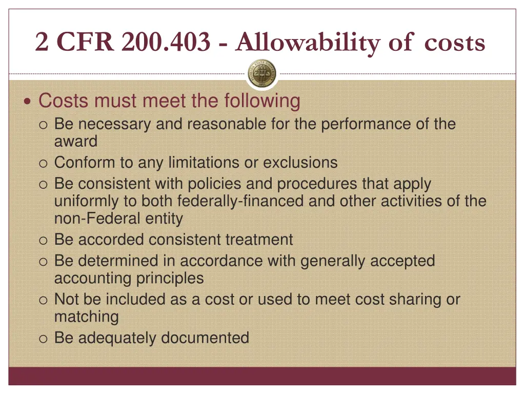 2 cfr 200 403 allowability of costs