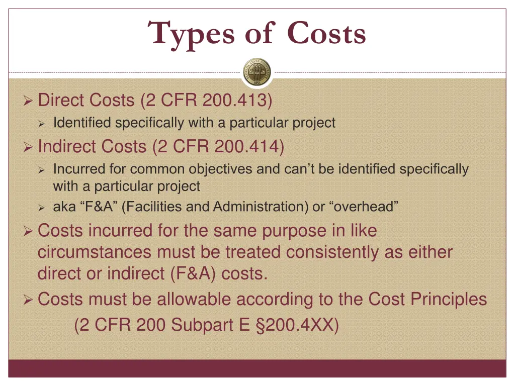 types of costs