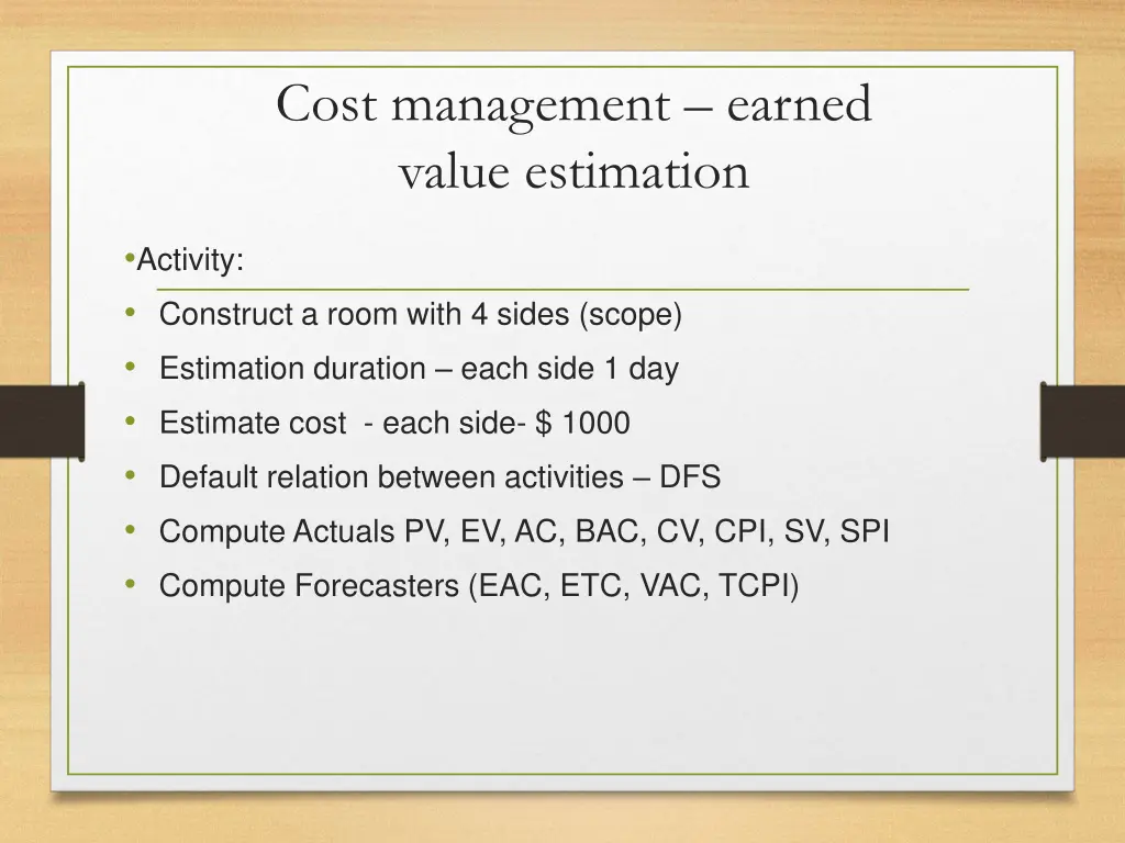 cost management earned value estimation
