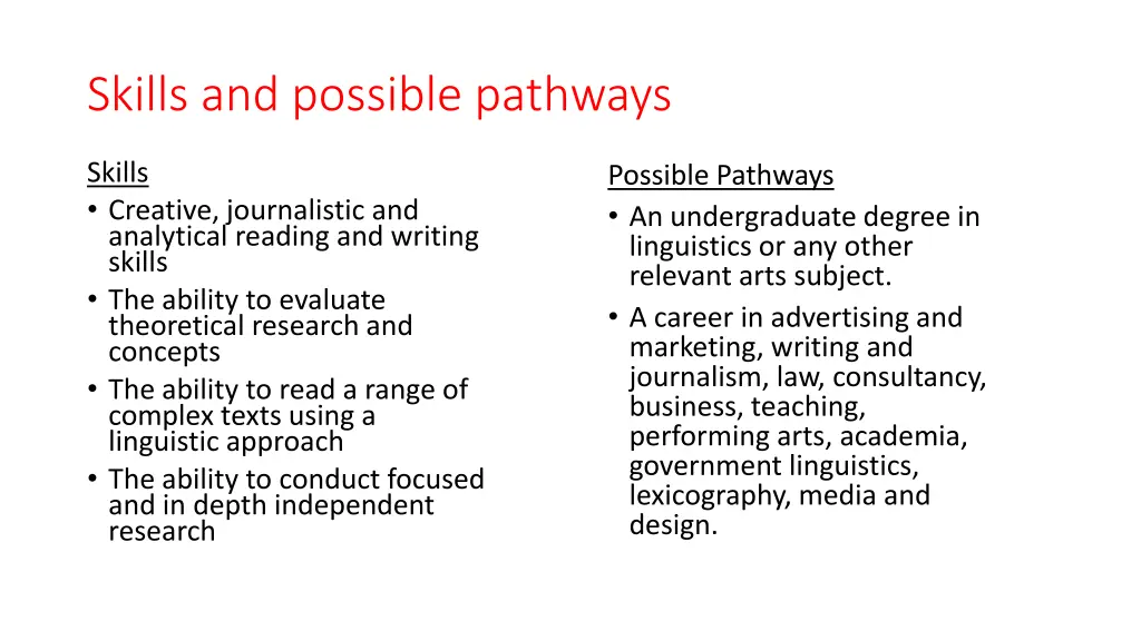 skills and possible pathways