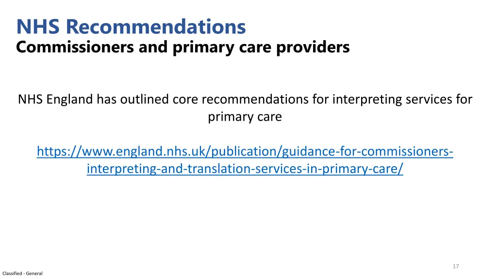 nhs recommendations commissioners and primary