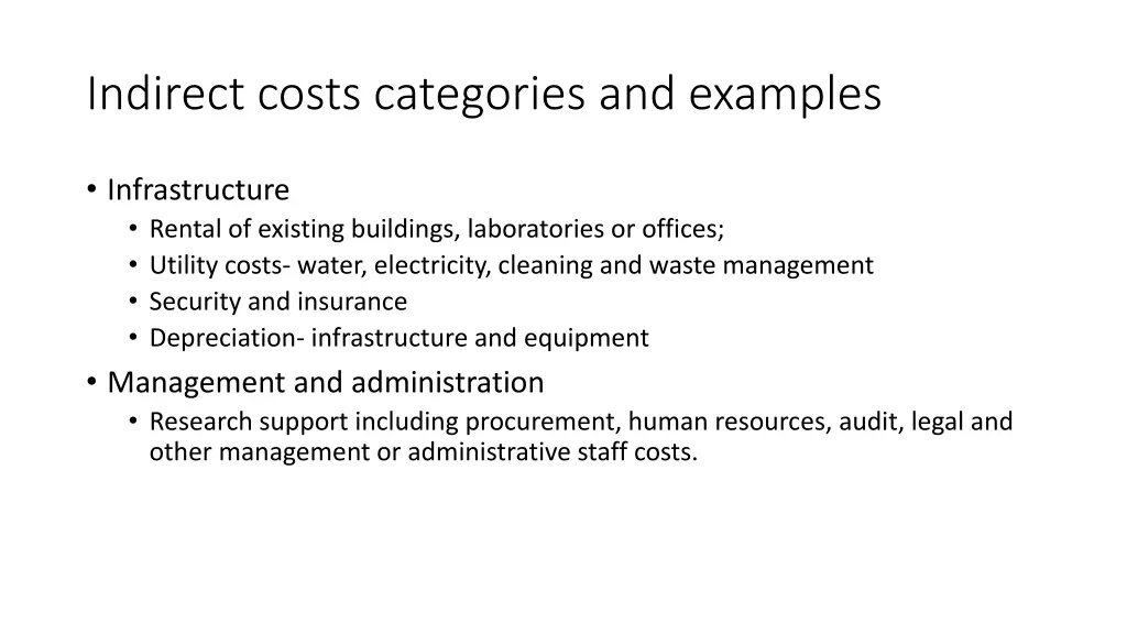 indirect costs categories and examples