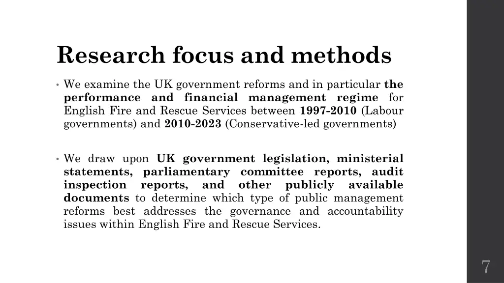 research focus and methods