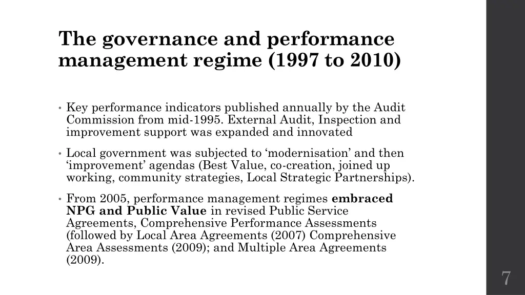 the governance and performance management regime
