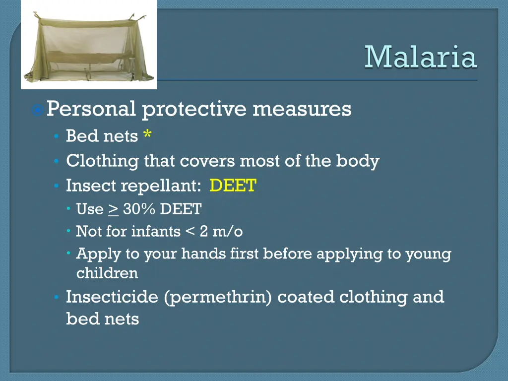 personal protective measures bed nets clothing