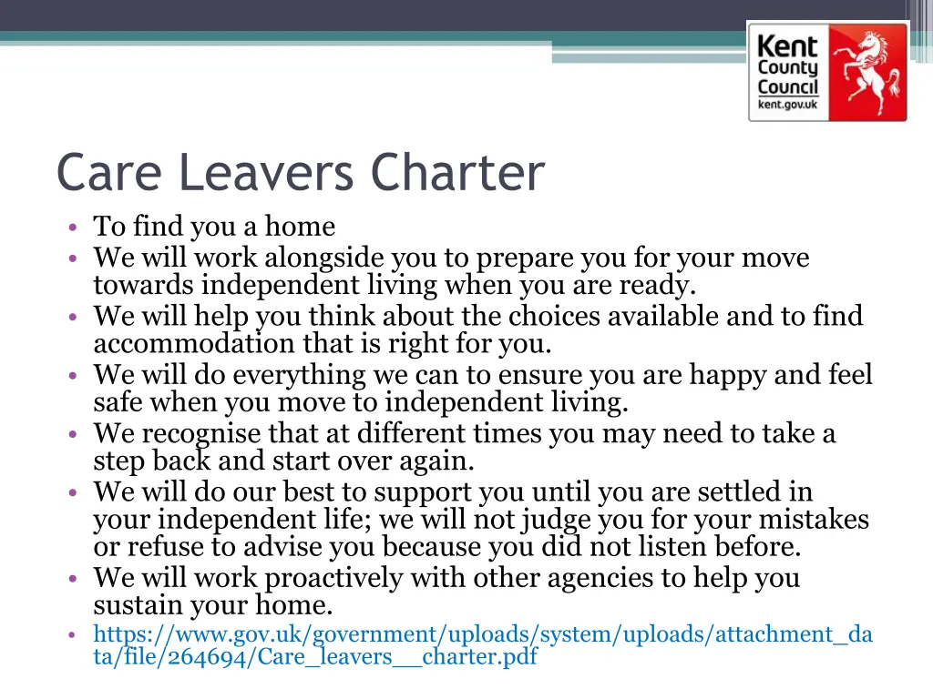 care leavers charter to find you a home we will