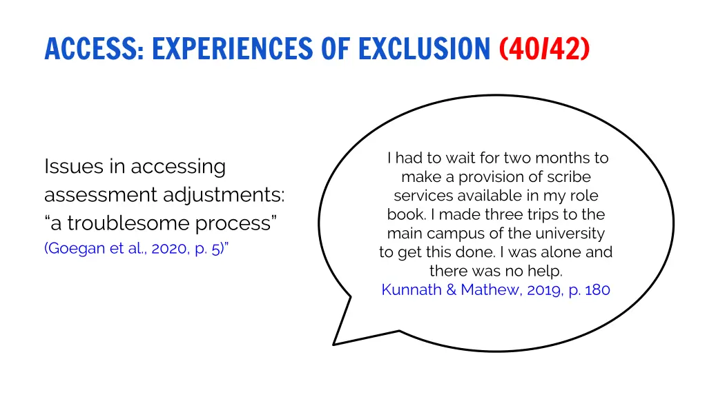 access experiences of exclusion 40 42 1