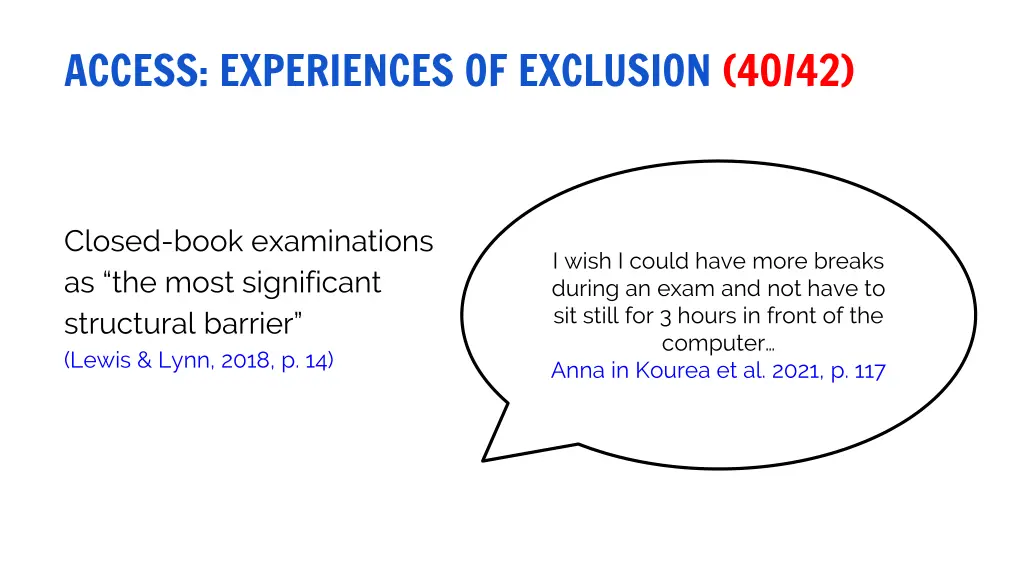 access experiences of exclusion 40 42
