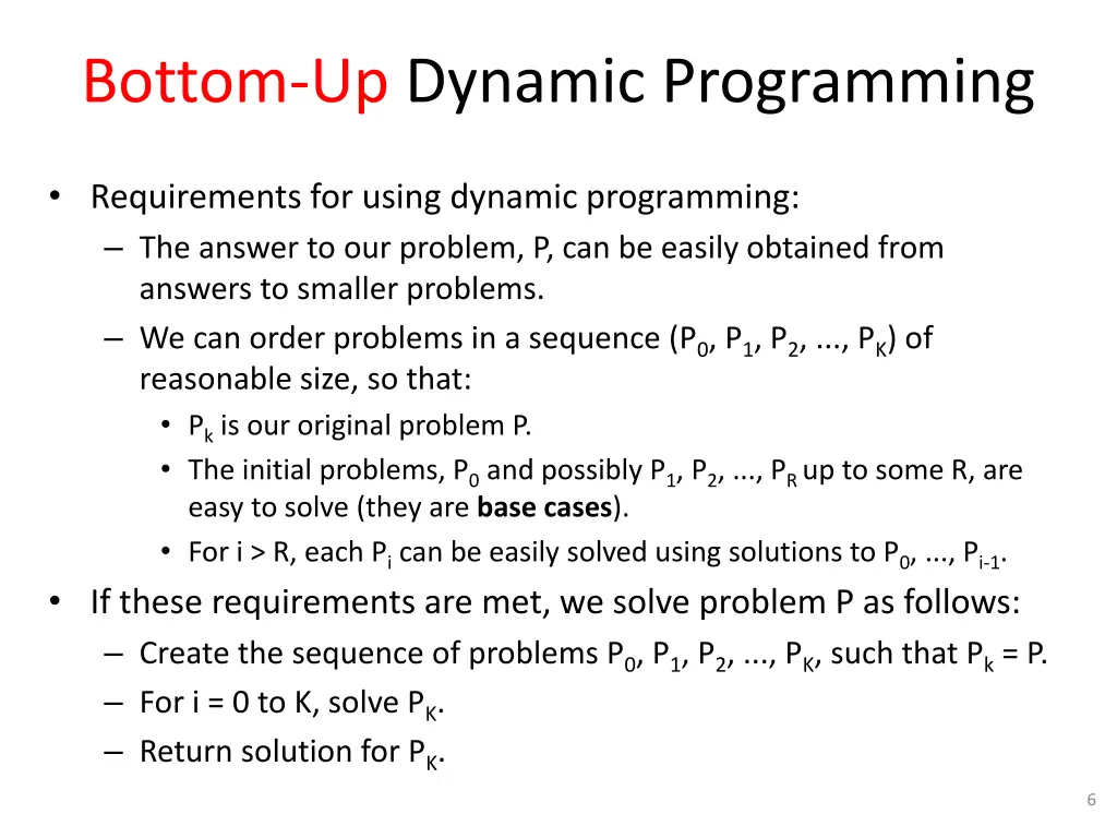 bottom up dynamic programming