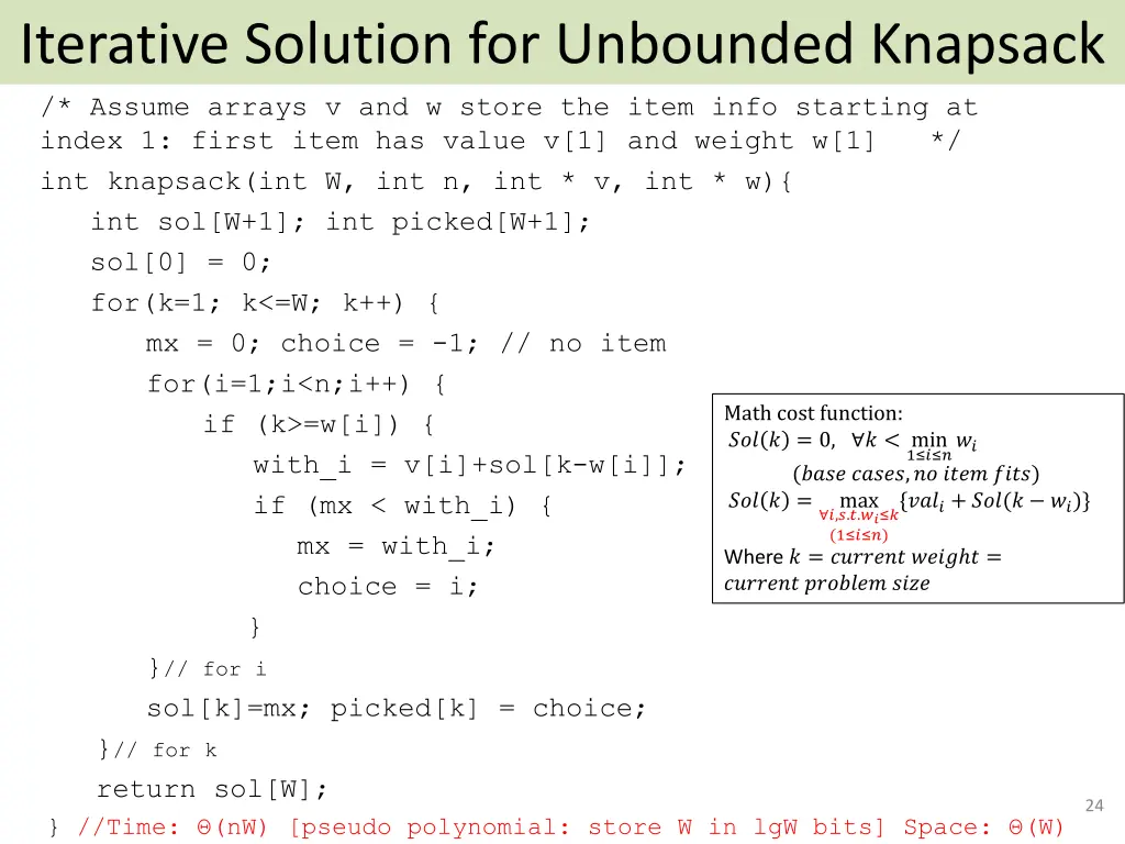 iterative solution for unbounded knapsack assume