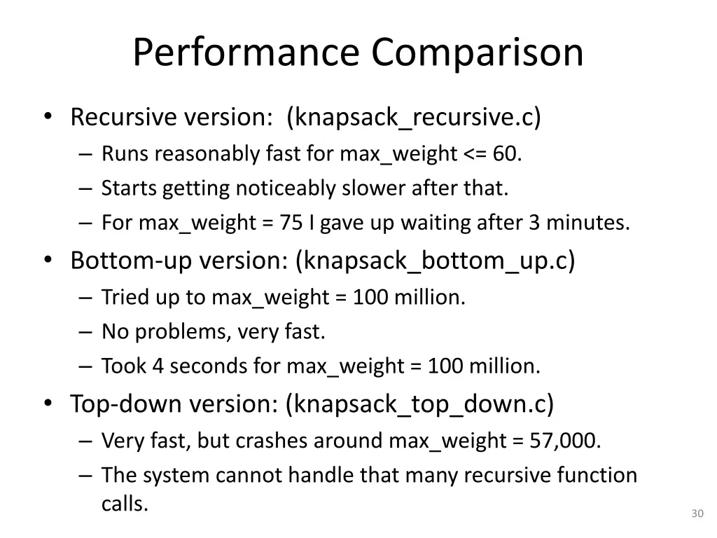 performance comparison