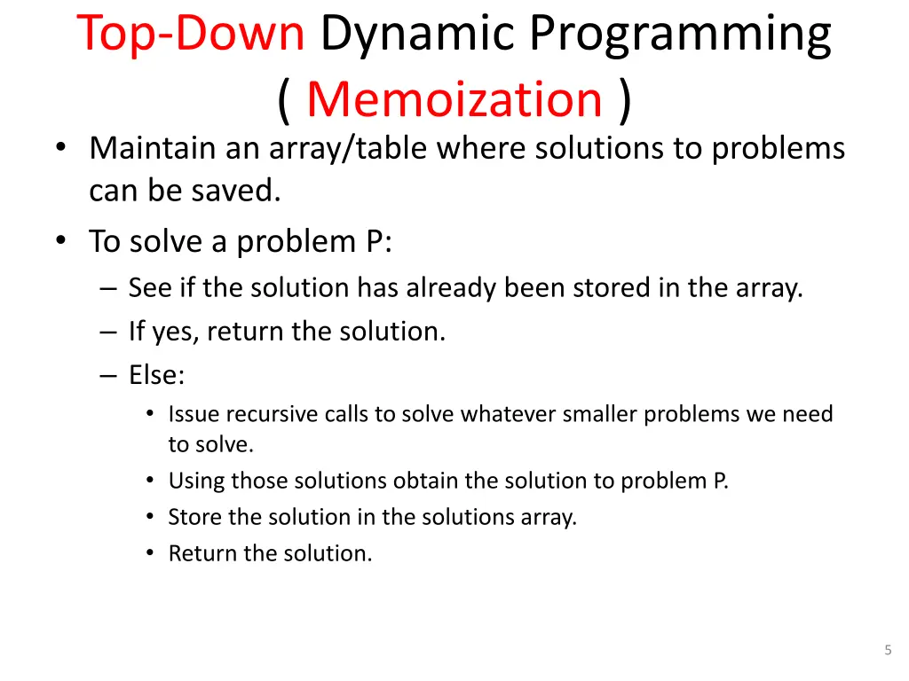 top down dynamic programming memoization maintain